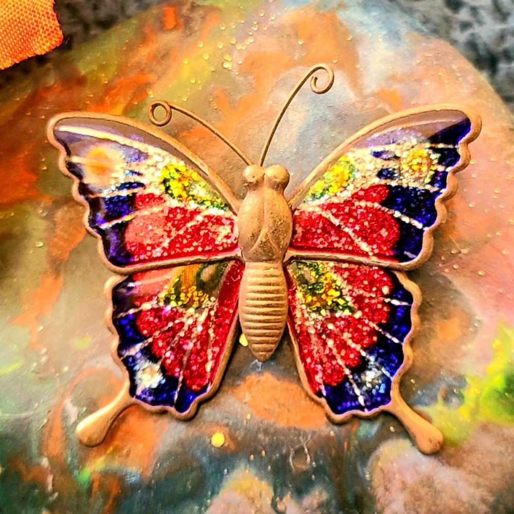 Vintage Multi-colored Butterfly Brooch - Beautiful- Made in Taiwan